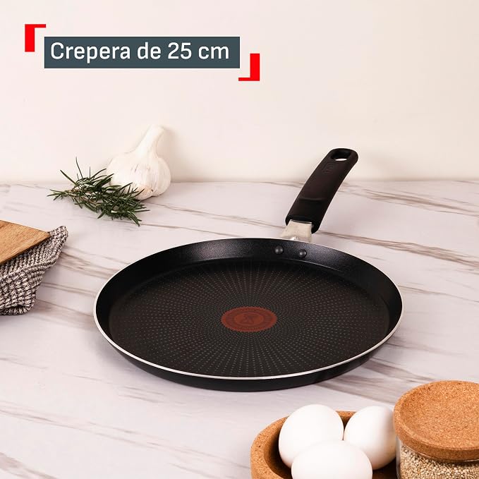 T-fal Crepera de 25 cm, Hard Titanium Plus con recubrimiento antiadherente 2x más durable con partículas de Titanio